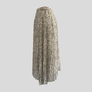 Chaps Ivory Neutral Polka Dot Pleated Chiffon Midi Skirt, Womens Small